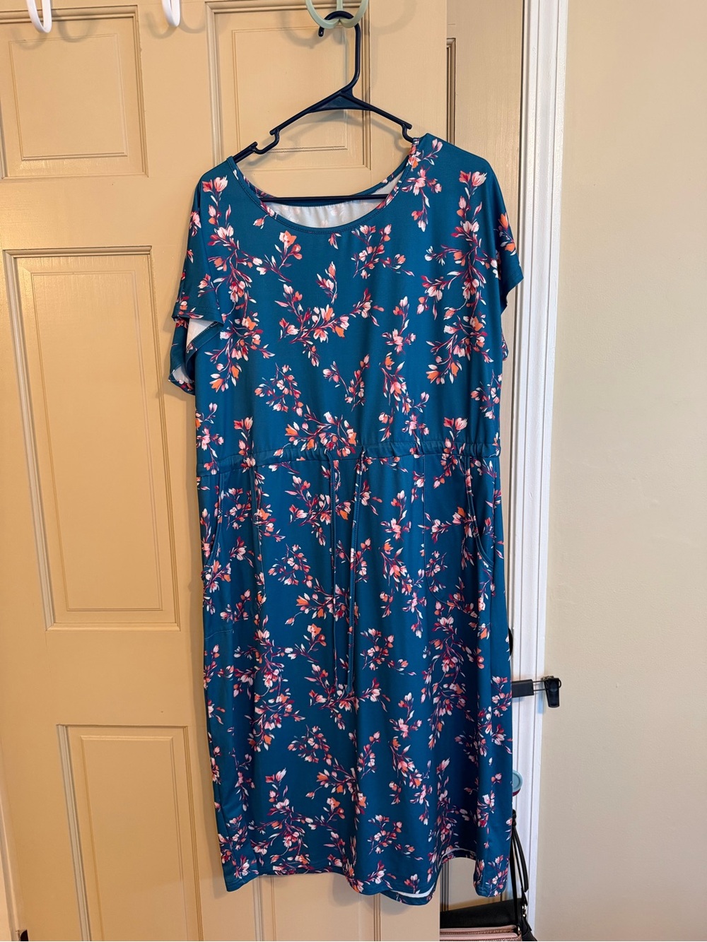 SHEIN Teal Floral Midi Dress with Pink Accents